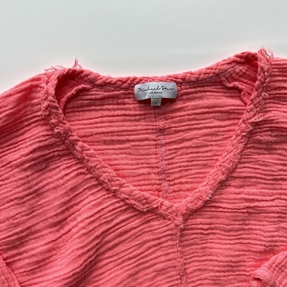 Michael Stars Coral V Neck Pull Over Gauze Cotton Summer Top - Picture 4 of 5
